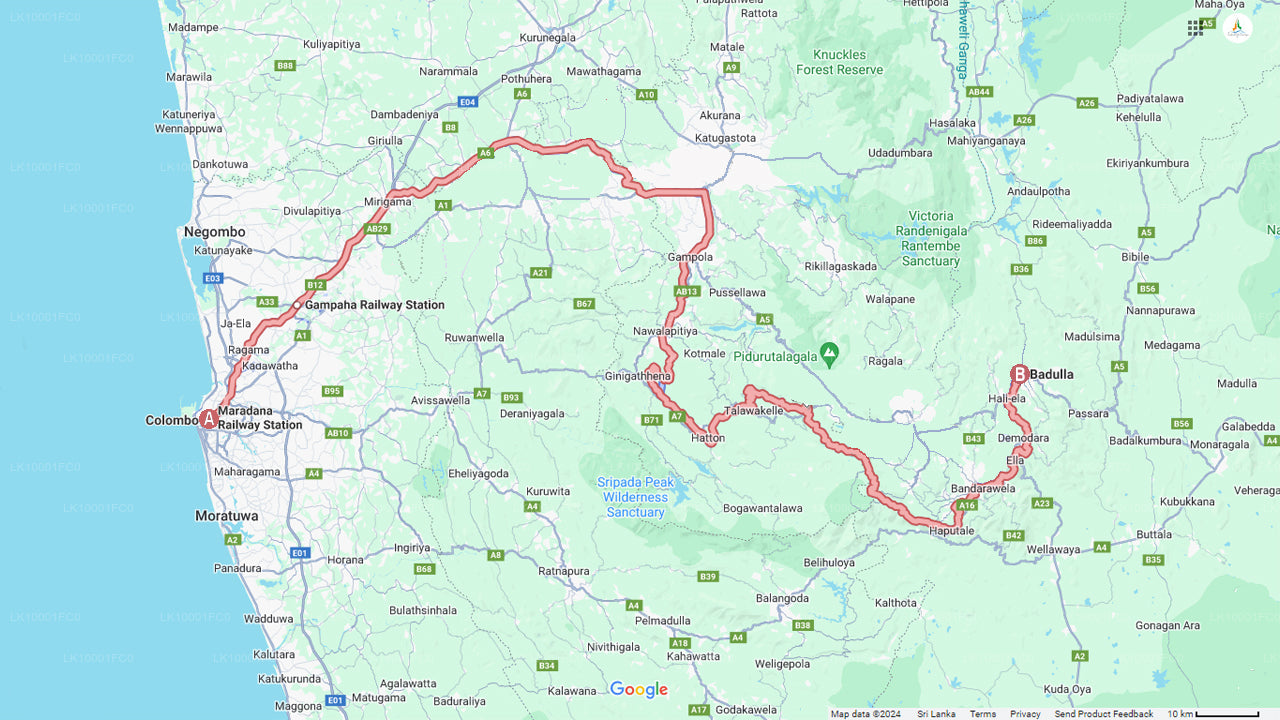 Weiterfahrt mit dem Zug von Colombo nach Badulla (Zug Nr. 1001 „Denuwara Menike“)