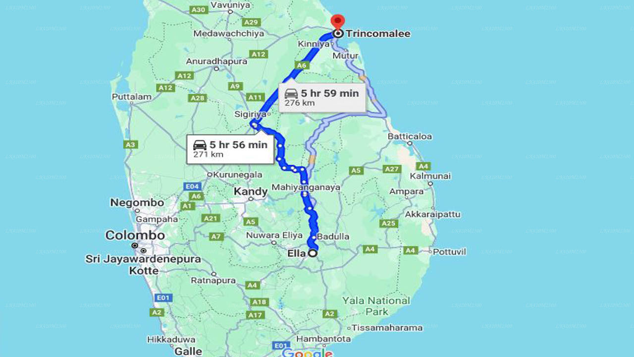 Privater Transfer von Ella City nach Trincomalee City