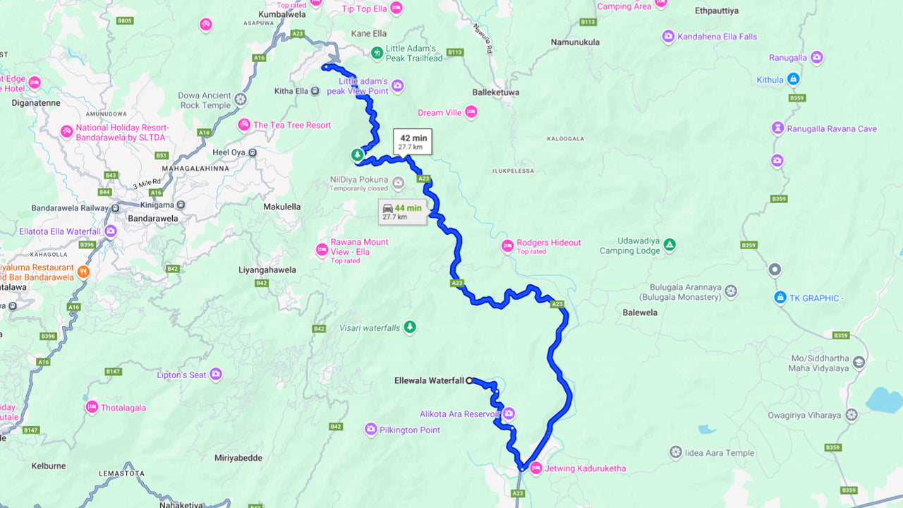 Radfahren zum Ellawala-Wasserfall