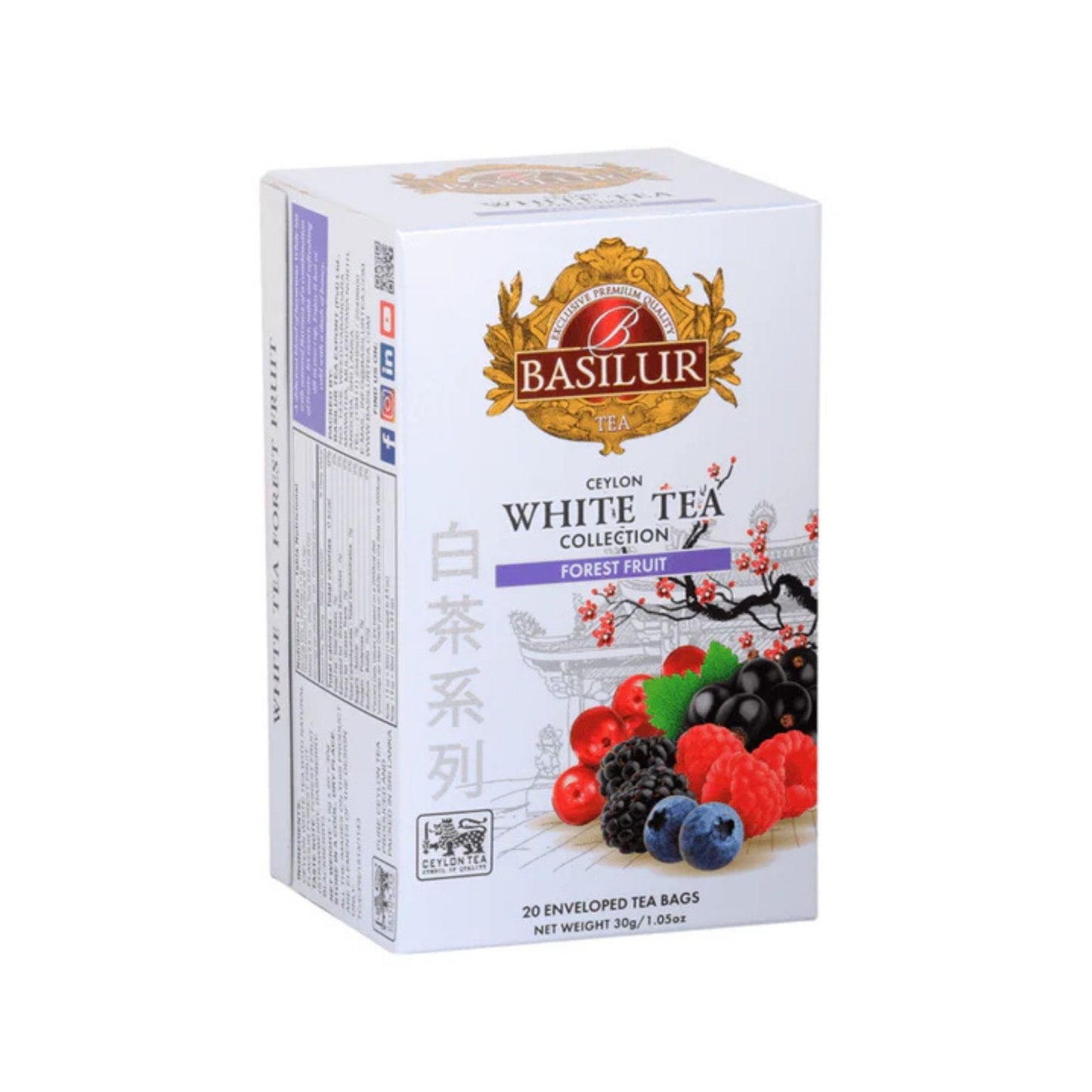 BASILUR – AROMATISIERTER WEISSER TEE – BOX – TEEBEUTEL MIT PAPIERUMSCHLAG – WALDFRÜCHTE (30 g)