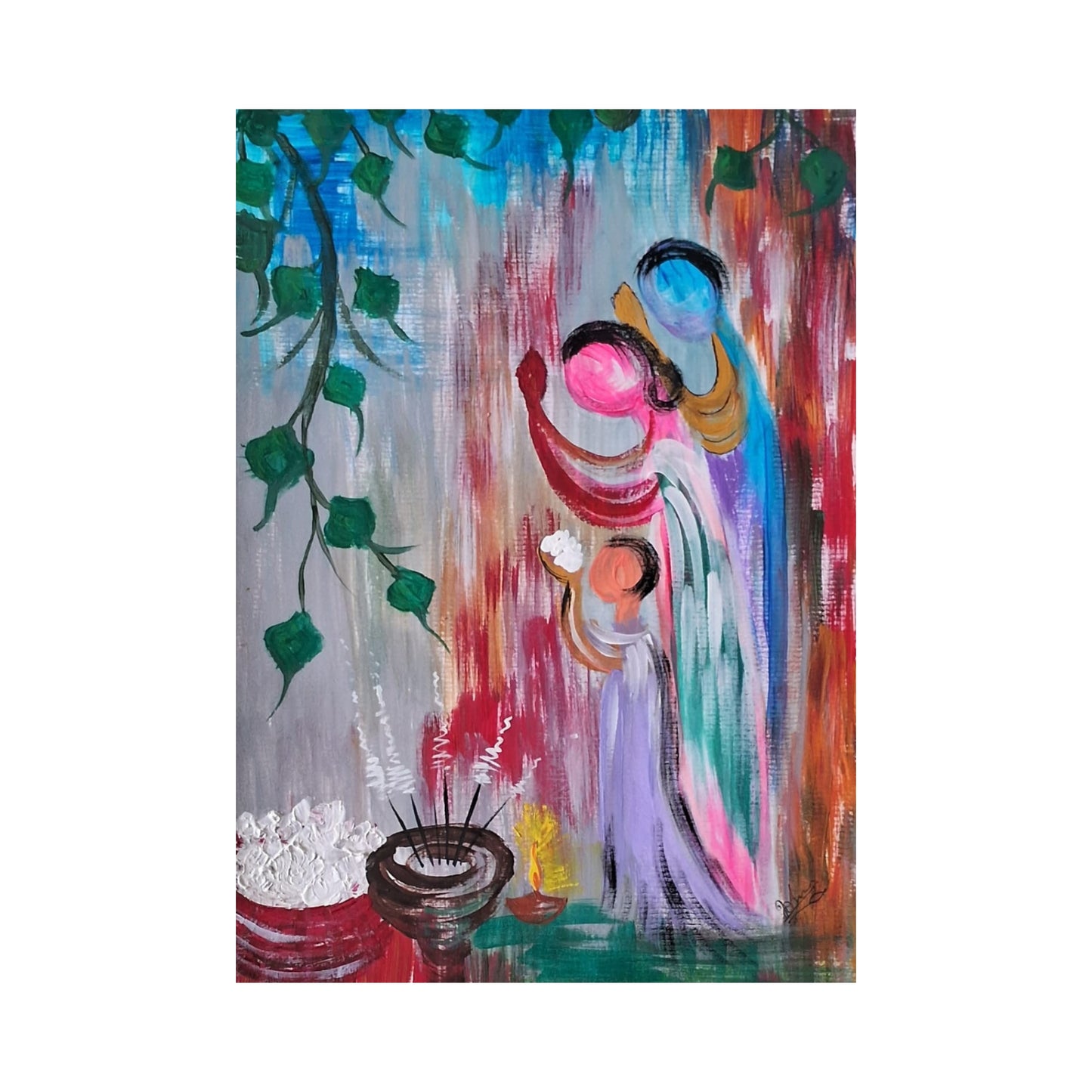 Lakpura® Familie im Tempel Wandkunst