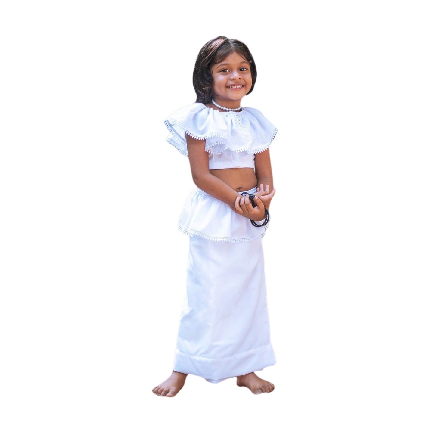 Lakpura Kids Weißer Lamasaree / Halbsari (Design H101)