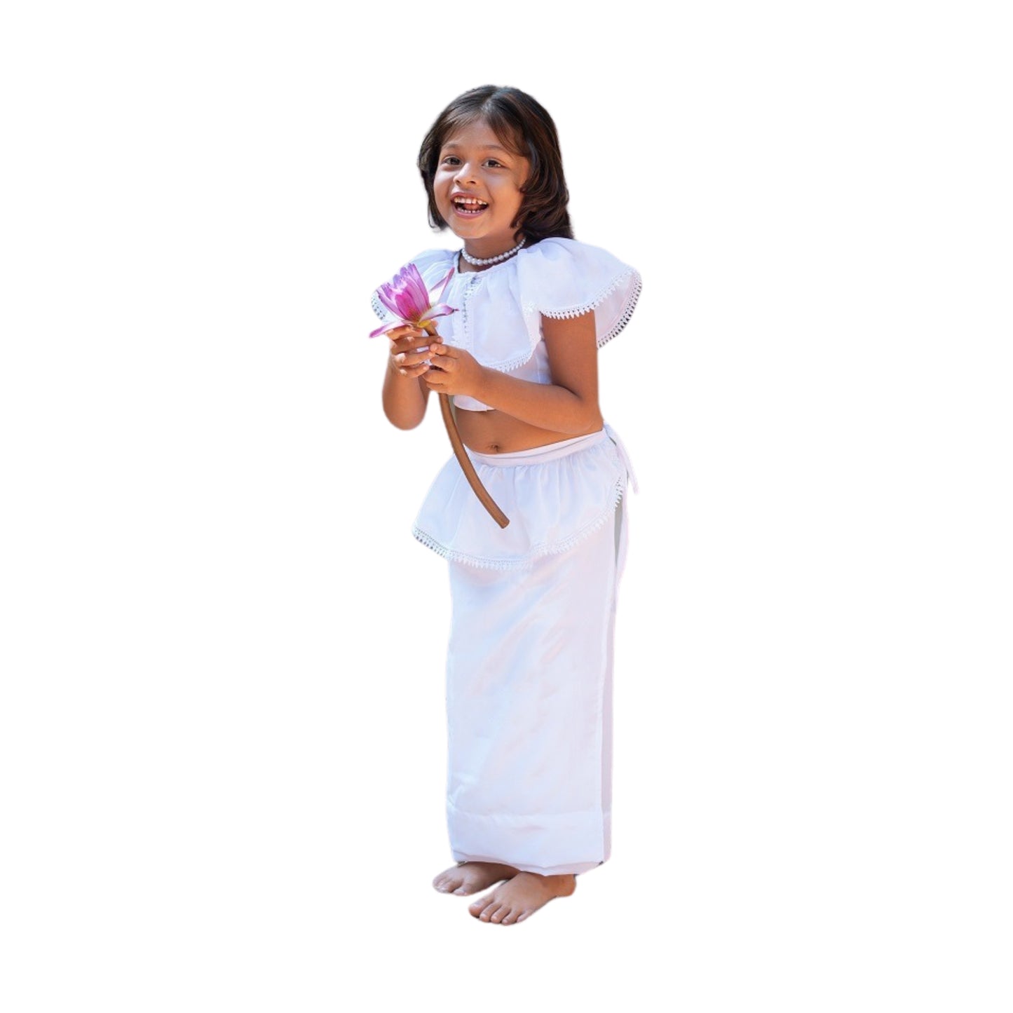 Lakpura Kids Weißer Lamasaree / Halbsari (Design H101)