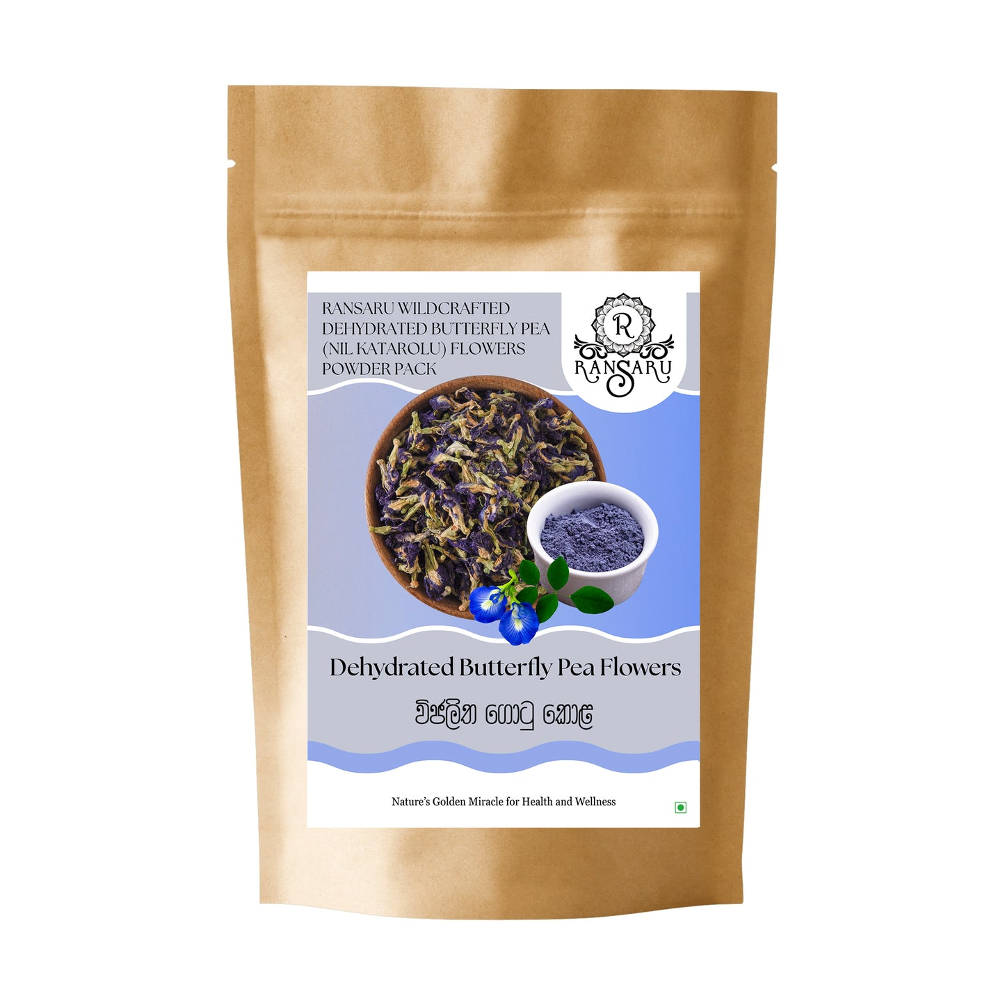 Ransaru Wildcrafted Dehydrated Butterfly Pea (Nil Katarolu) Blumenpulverpackung