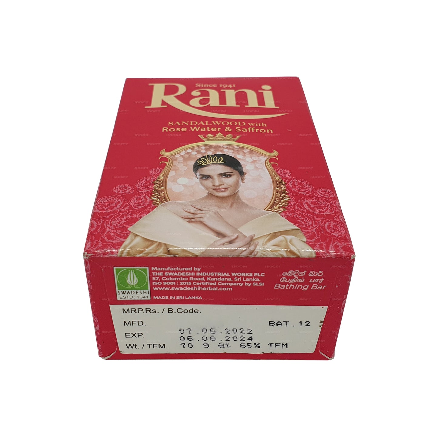 Swadeshi Rani Sandelholz-Rosenwasser- und Safranseife (90 g)