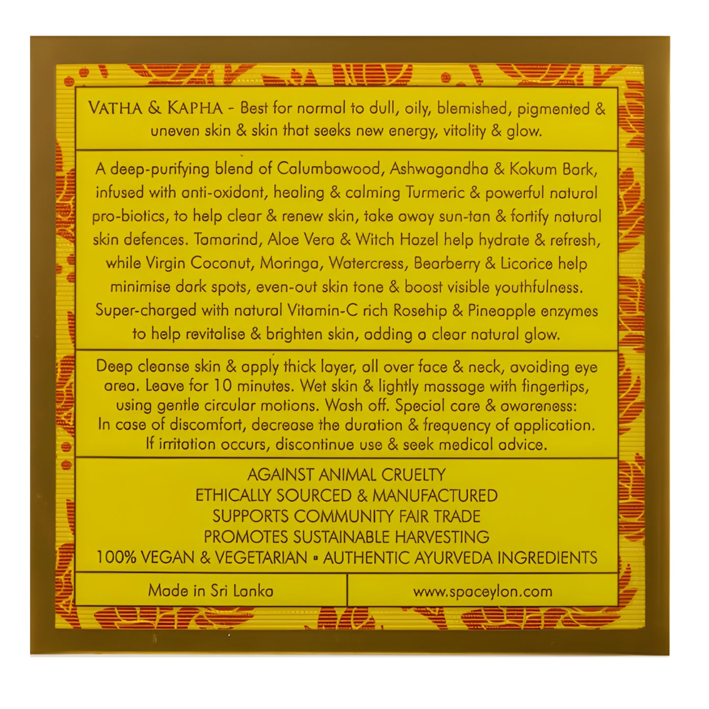 Spa Ceylon True Curmeric — Vitamin C Glow — Peeling-Gesichtsmaske auf Tonerde (200 g)