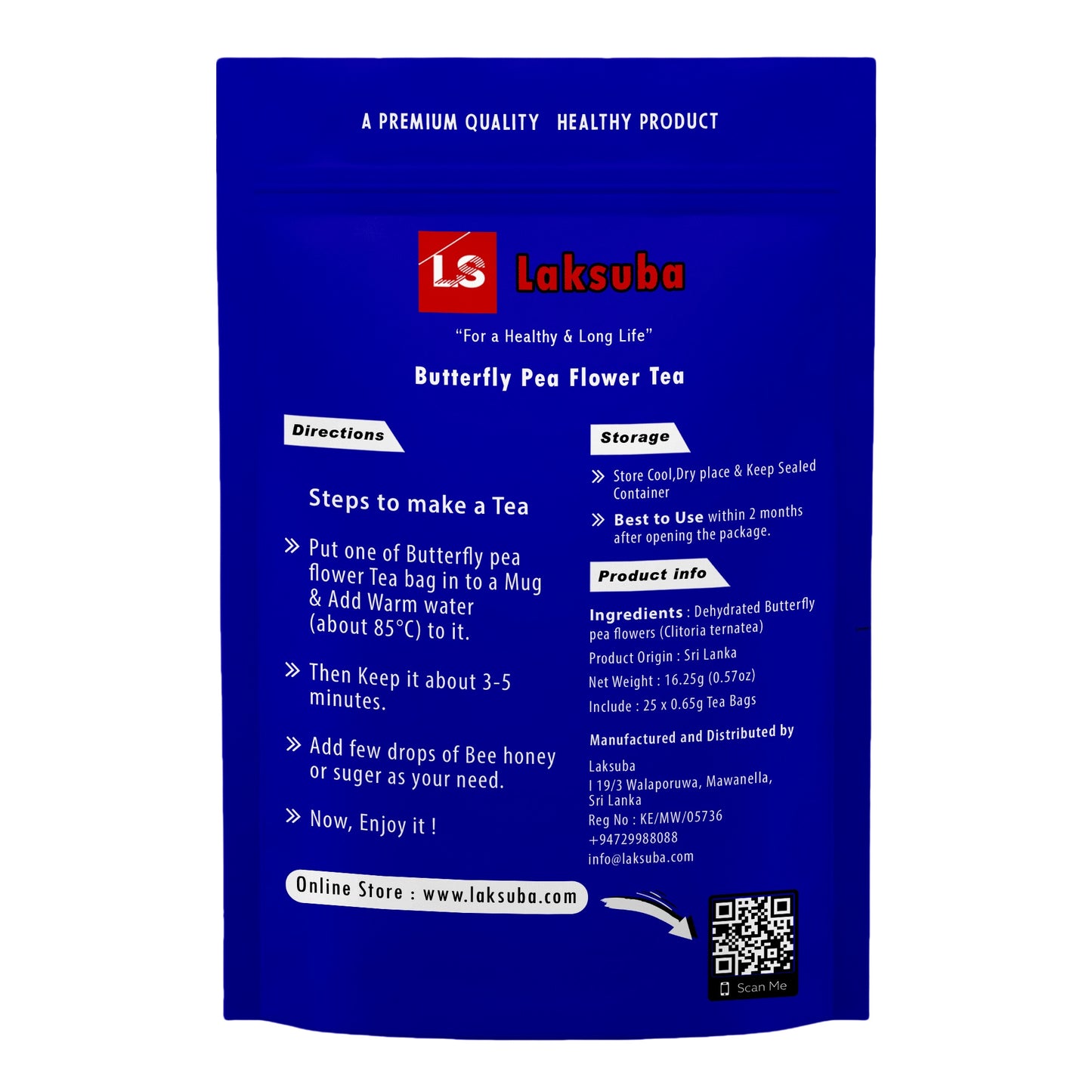 Laksuba Ceylon Schmetterlingserbsenblütentee (16,25 g) 25 Teebeutel
