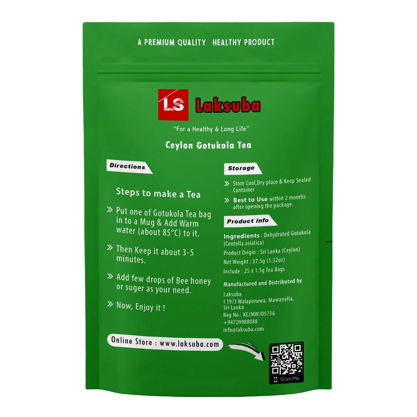 Laksuba Ceylon Gotukola Tee (37,5 g) 25 Teebeutel