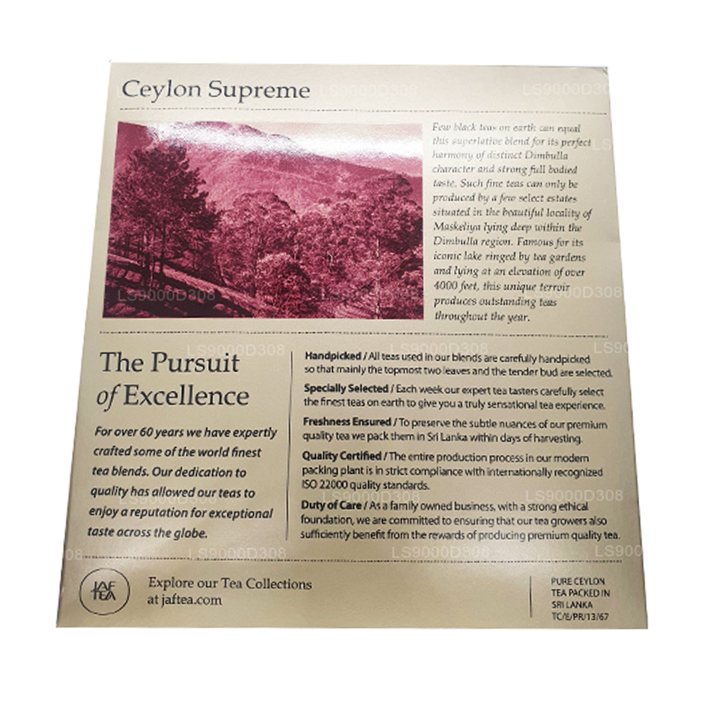 Jaf Tea Classic Gold Collection Ceylon Supreme 100 Teebeutel, Schnur und Anhänger, 200 g