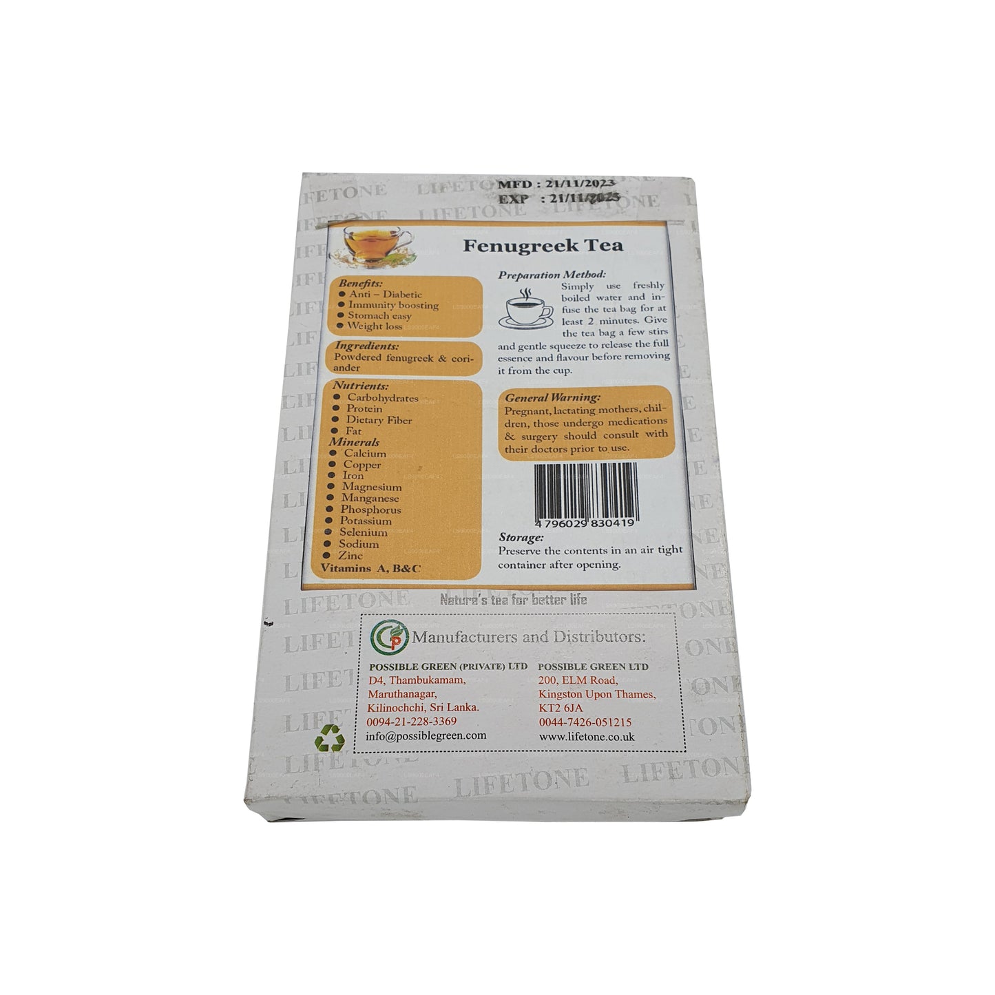 Lifetone Bockshornklee-Tee (40 g) 20 Teebeutel