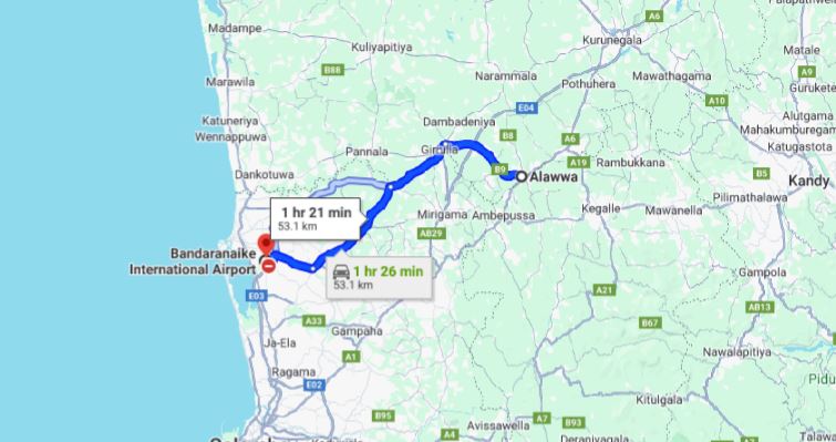Privater Transfer von Alawwa City zum Flughafen Colombo (CMB).