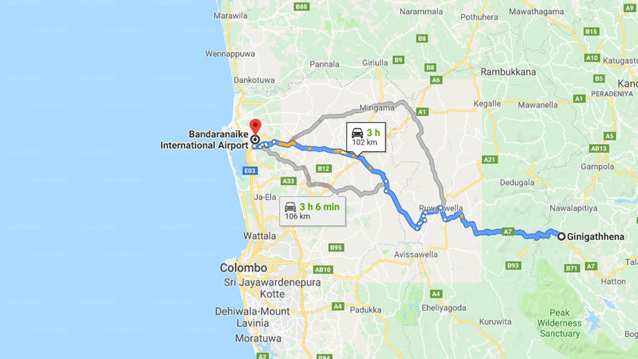 Privater Transfer von Ginigathhena City zum Flughafen Colombo (CMB).