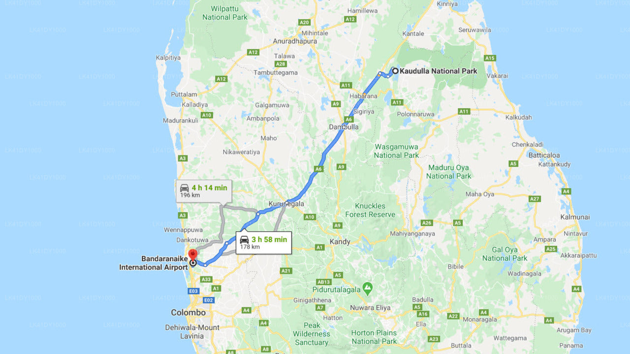 Privater Transfer von Kaudulla City zum Flughafen Colombo (CMB).