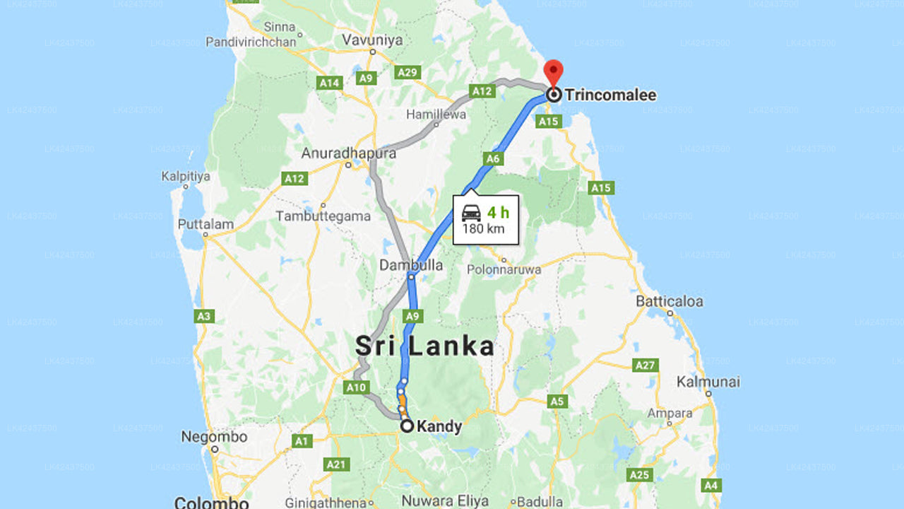 Privater Transfer von Kandy City nach Trincomalee City