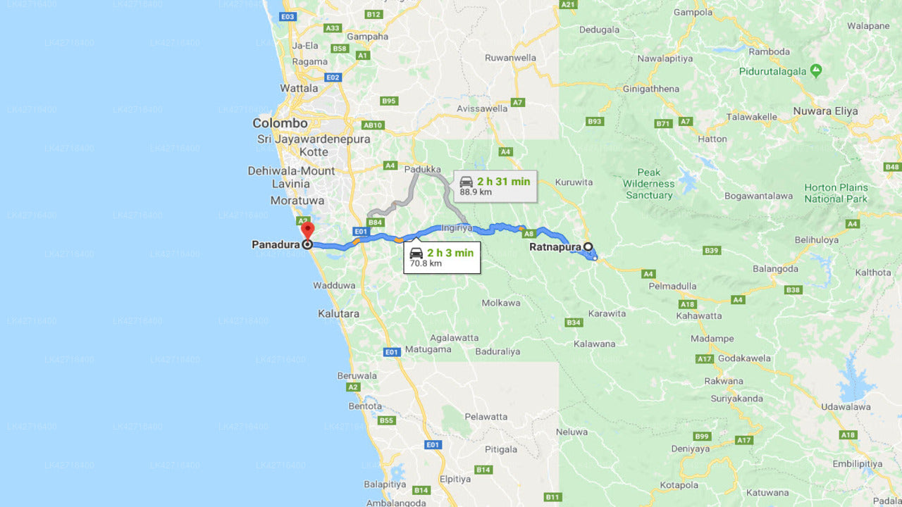 Privater Transfer von Ratnapura City nach Panadura City