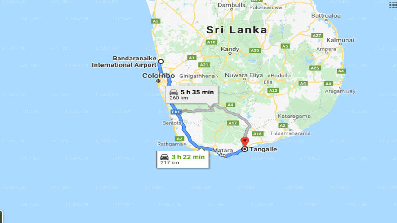 Transfer zwischen dem Flughafen Colombo (CMB) und Nuga Sewana Eden, Tangalle