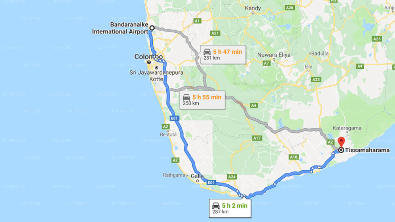 Transfer zwischen dem Flughafen Colombo (CMB) und The Safari, Tissamaharama