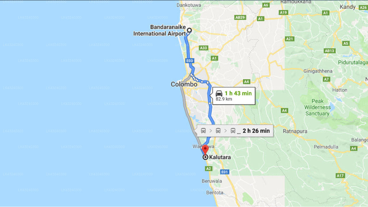 Transfer zwischen dem Flughafen Colombo (CMB) und Petters Beach Inn, Kalutara