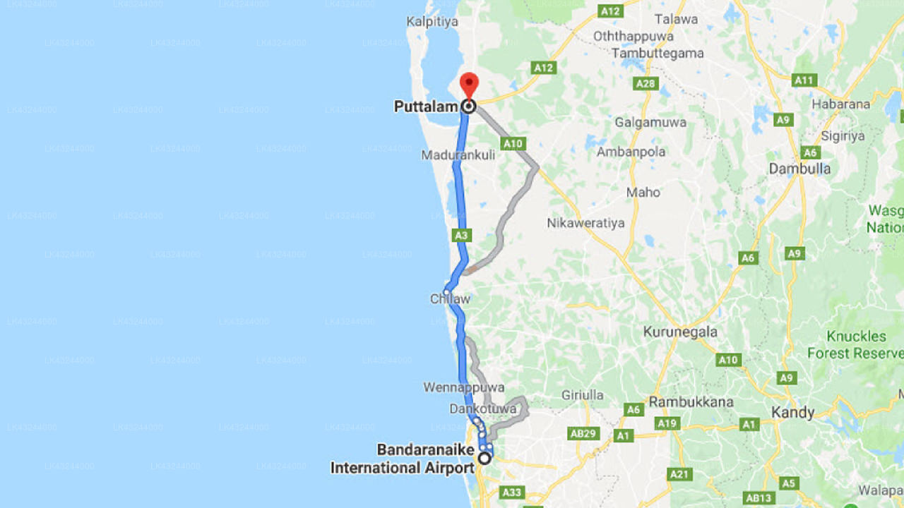 Transfer zwischen dem Flughafen Colombo (CMB) und der Villa Wild Ceylon, Puttalam