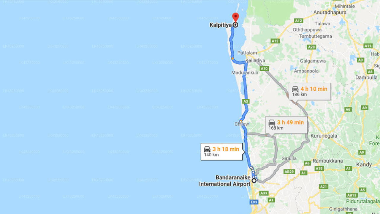 Transfer zwischen dem Flughafen Colombo (CMB) und dem Kitelantis Hotel and Resort, Kalpitiya