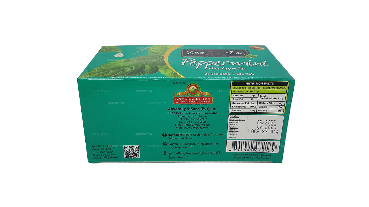 Tea4U Pfefferminz reiner Ceylon-Tee (50 g), 25 Teebeutel
