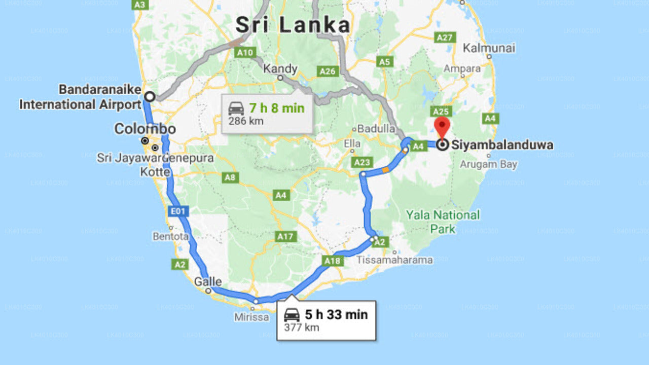Privater Transfer von Siyambalanduwa City zum Flughafen Colombo (CMB)