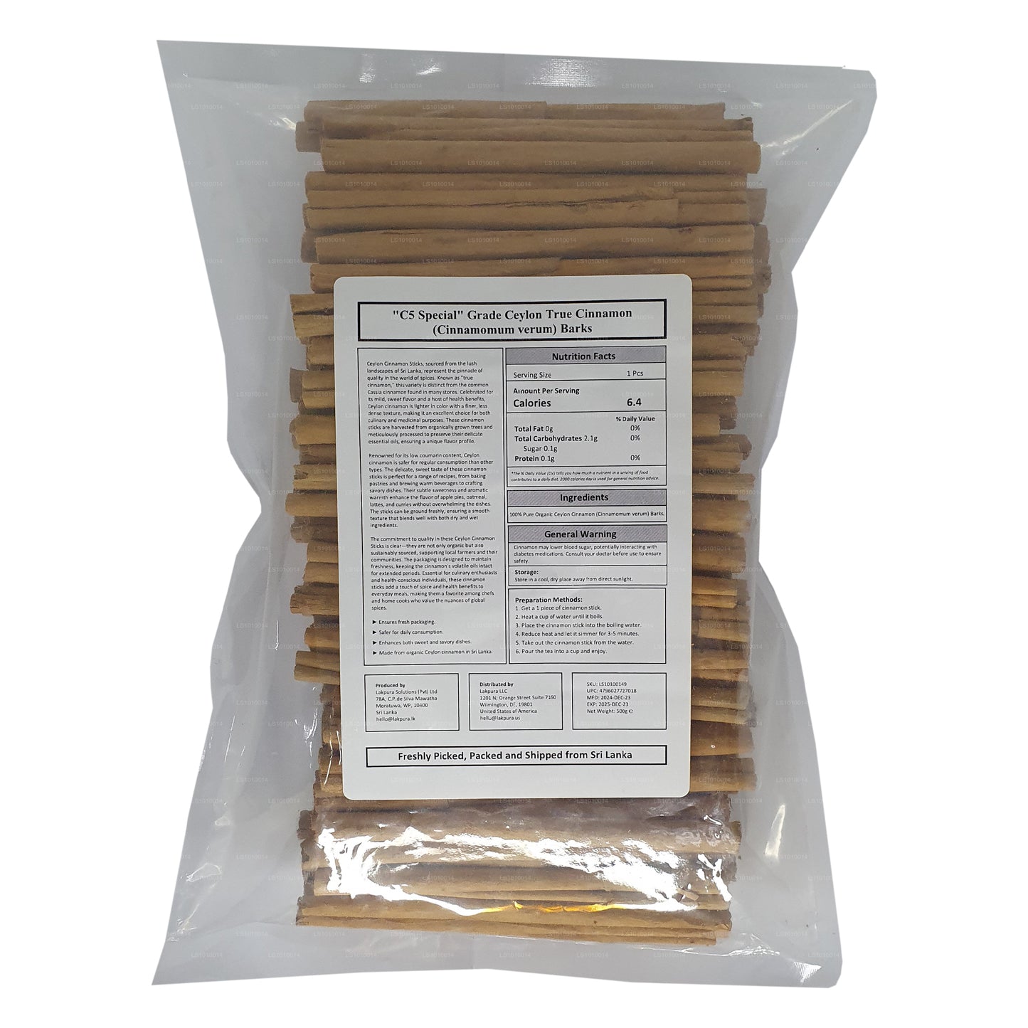Lakpura „C5 Special“ Grade Ceylon True Cinnamon Barks, Packung