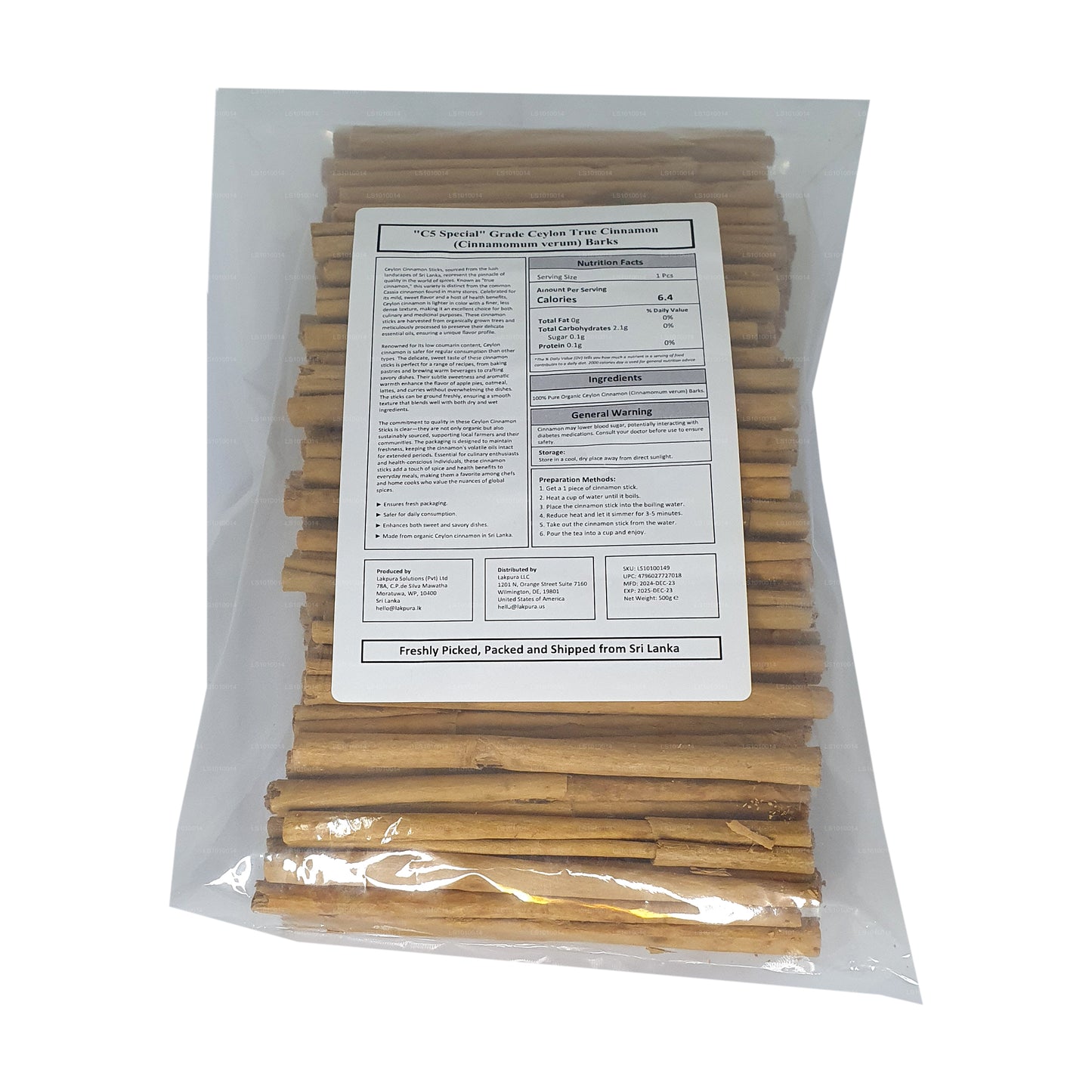 Lakpura „C5 Special“ Grade Ceylon True Cinnamon Barks, Packung