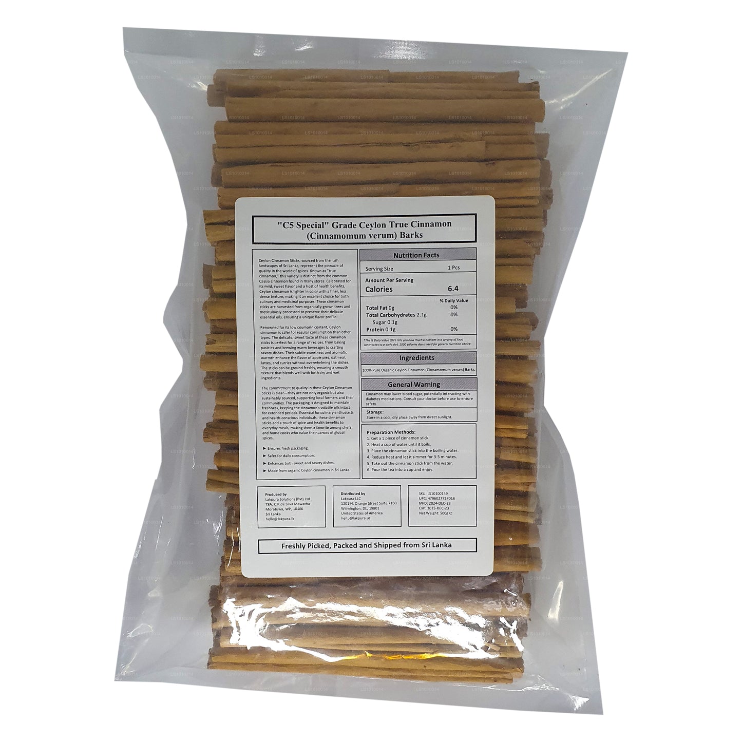 Lakpura „C5 Special“ Grade Ceylon True Cinnamon Barks, Packung