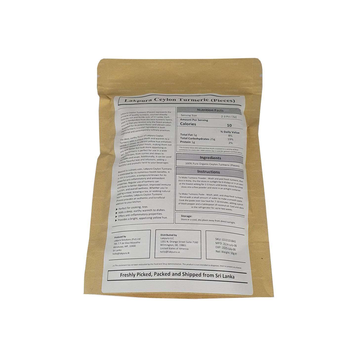 Lakpura Premium Qualität Ceylon Kurkuma (Stücke)