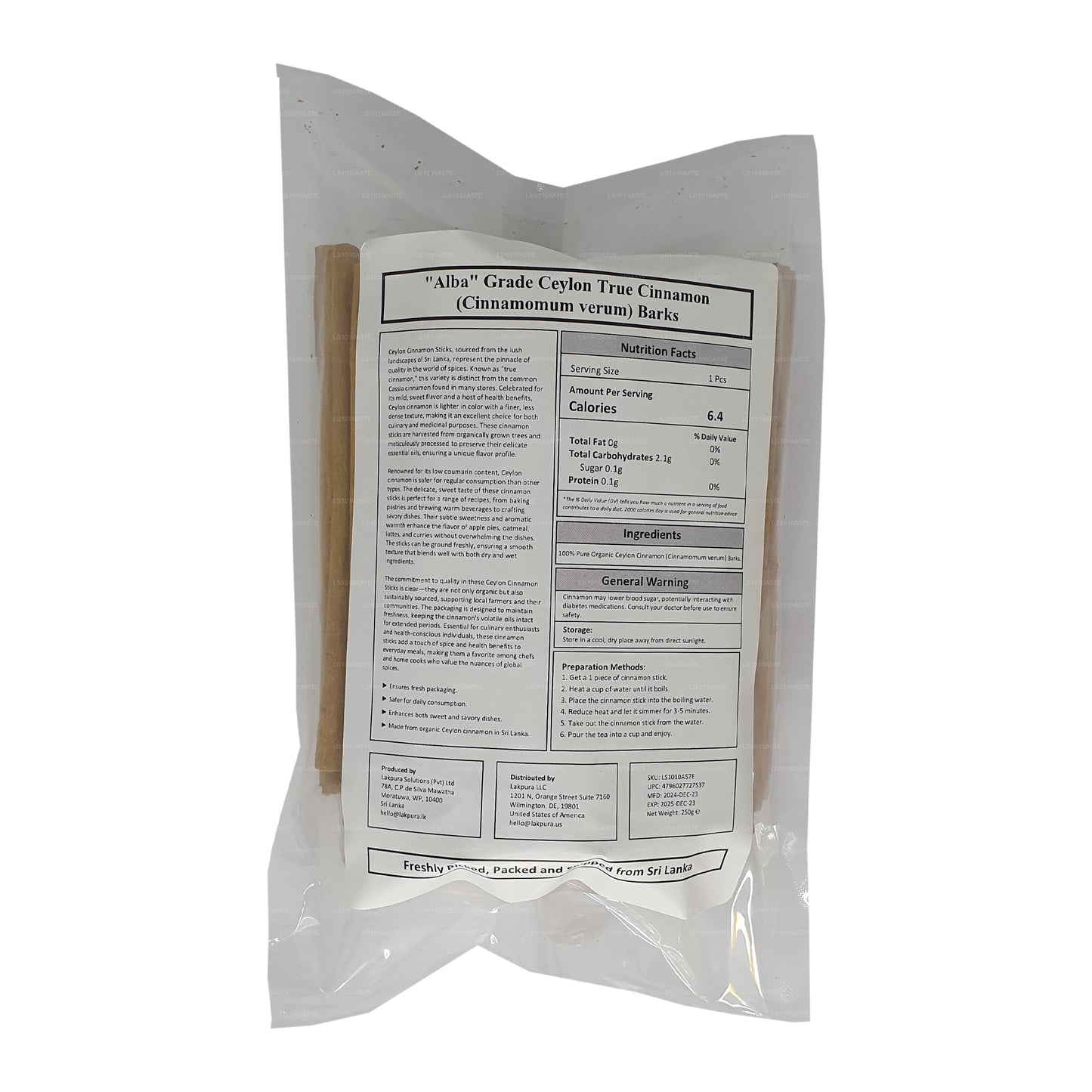 Lakpura „Alba“ -Grade, Ceylon, Packung mit echten Zimtrinden