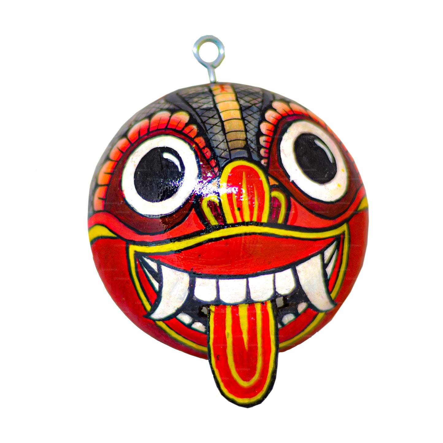 Traditionelle Raksha-Masken aus Sri Lanka (Mayura, Maru, Agni, Naga), bemalt über Kokosnussschalen, 4 Stück