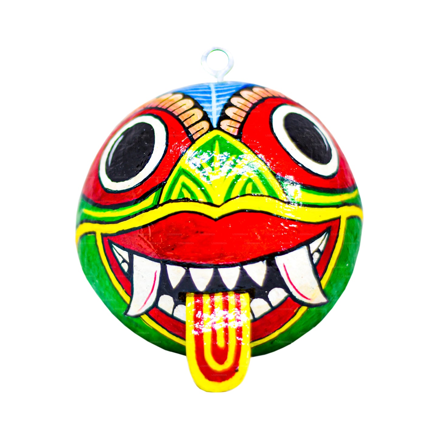 Traditionelle Raksha-Masken aus Sri Lanka (Mayura, Maru, Agni, Naga), bemalt über Kokosnussschalen, 4 Stück