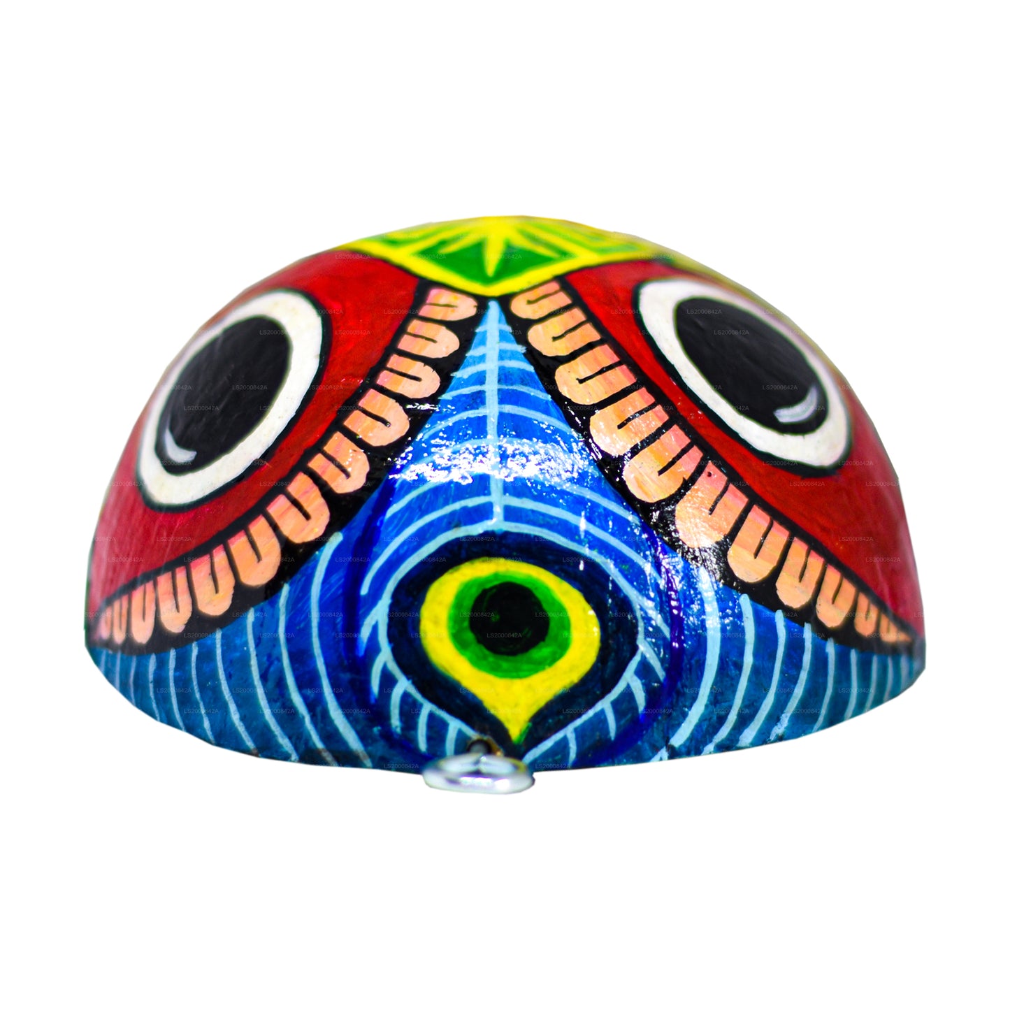 Traditionelle Raksha-Masken aus Sri Lanka (Mayura, Maru, Agni, Naga), bemalt über Kokosnussschalen, 4 Stück