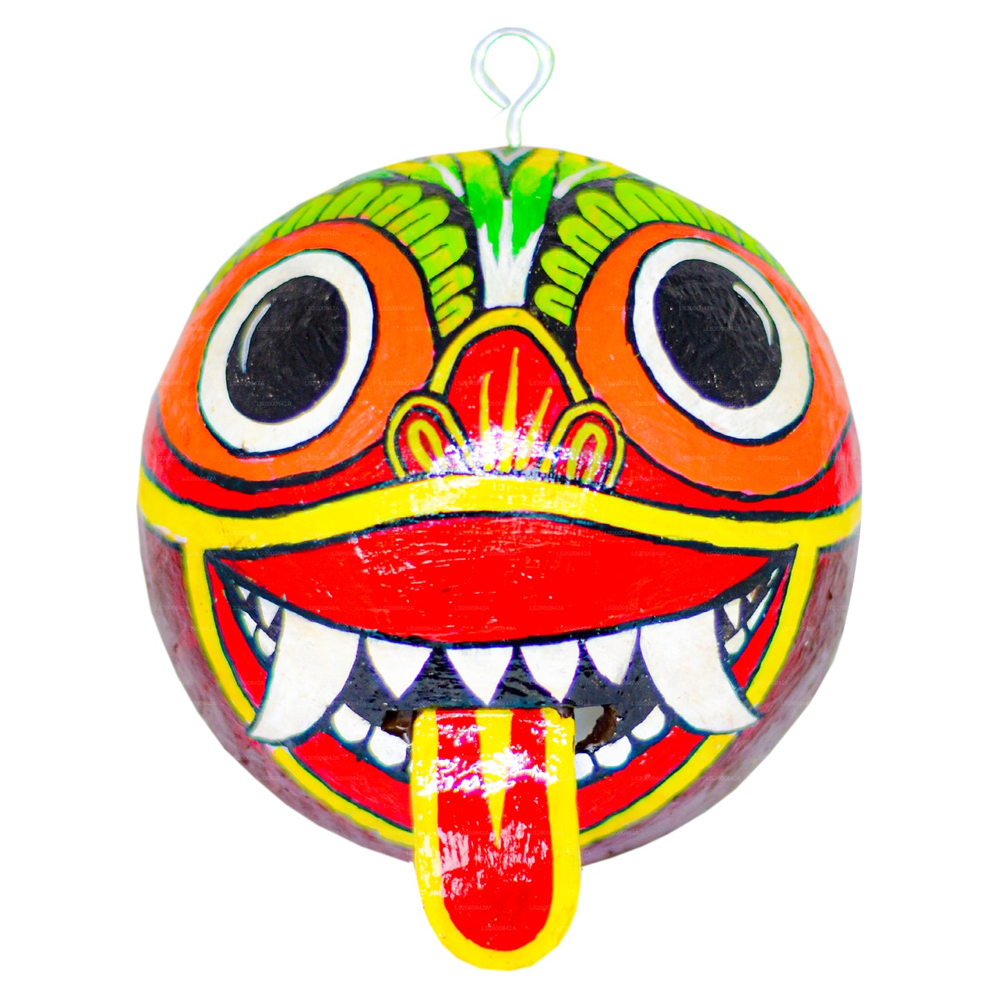 Traditionelle Raksha-Masken aus Sri Lanka (Mayura, Maru, Agni, Naga), bemalt über Kokosnussschalen, 4 Stück