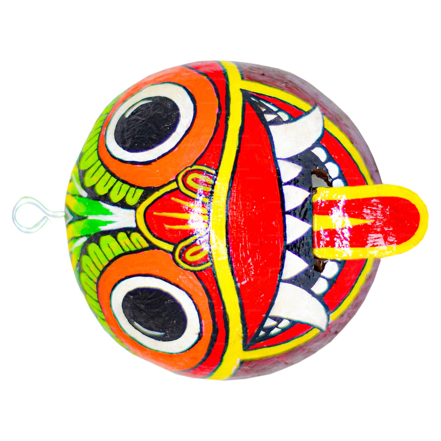 Traditionelle Raksha-Masken aus Sri Lanka (Mayura, Maru, Agni, Naga), bemalt über Kokosnussschalen, 4 Stück