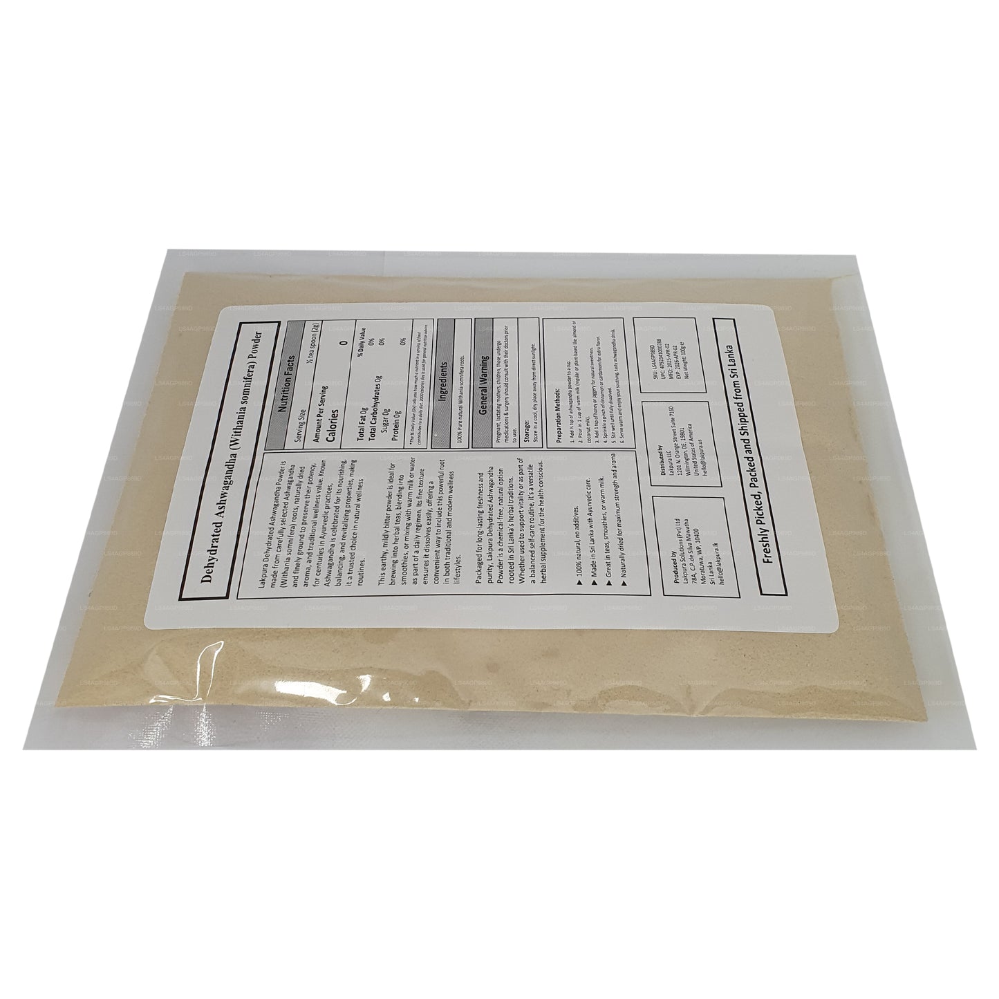 Lakpura dehydriertes Ashwagandha-Pulver (100 g)