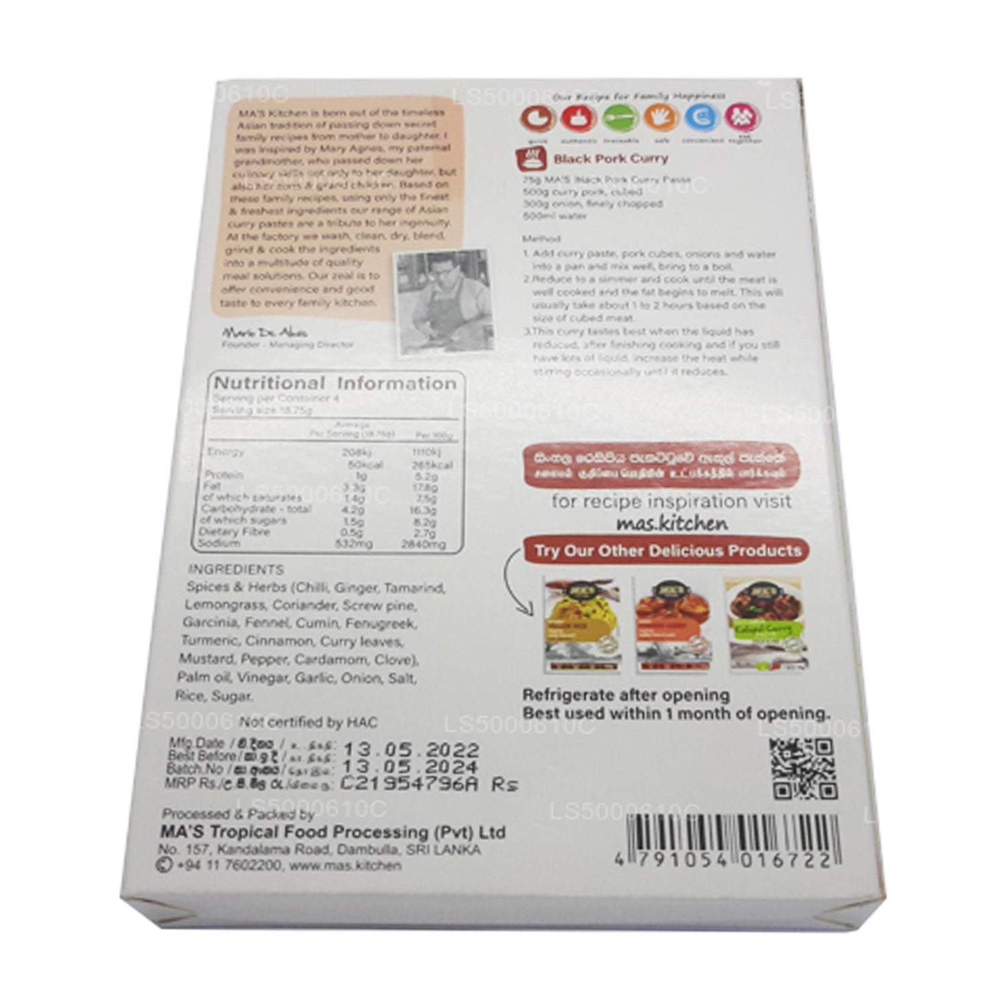 MA's Kitchen Curry mit schwarzem Schweinefleisch (75 g)