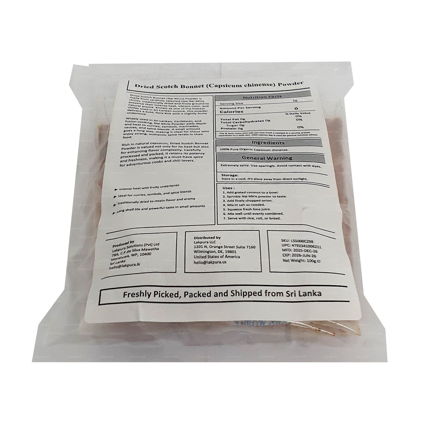 Lakpura® Scotch Bonnet (Nai Miris) Powder