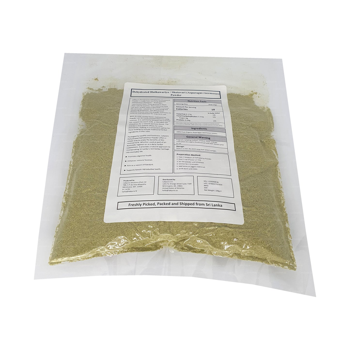 Lakpura Dehydriertes Hathawariya (Shatavari) -Pulver (100 g)
