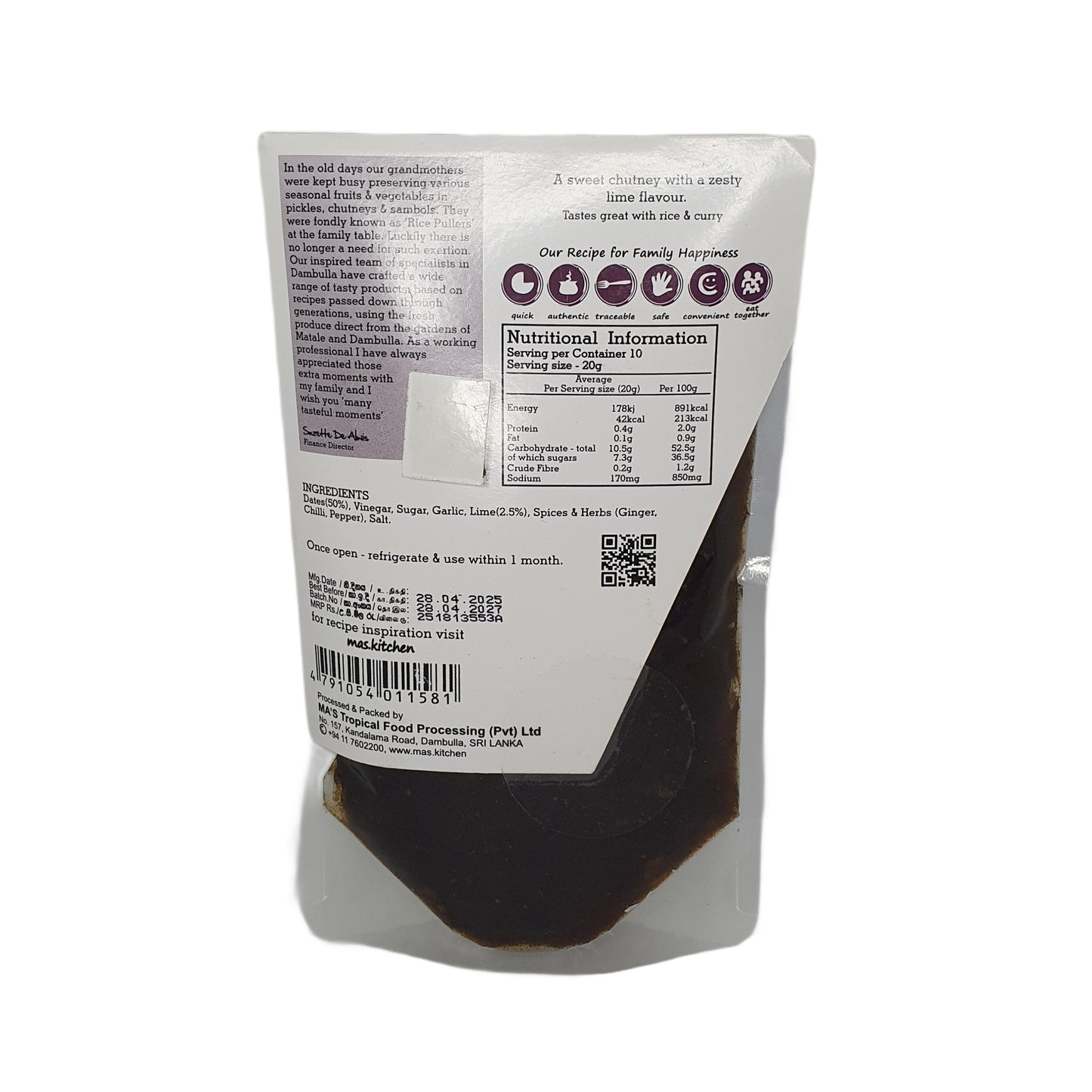 MA's Kitchen Chutney mit Datteln und Limetten (200 g)