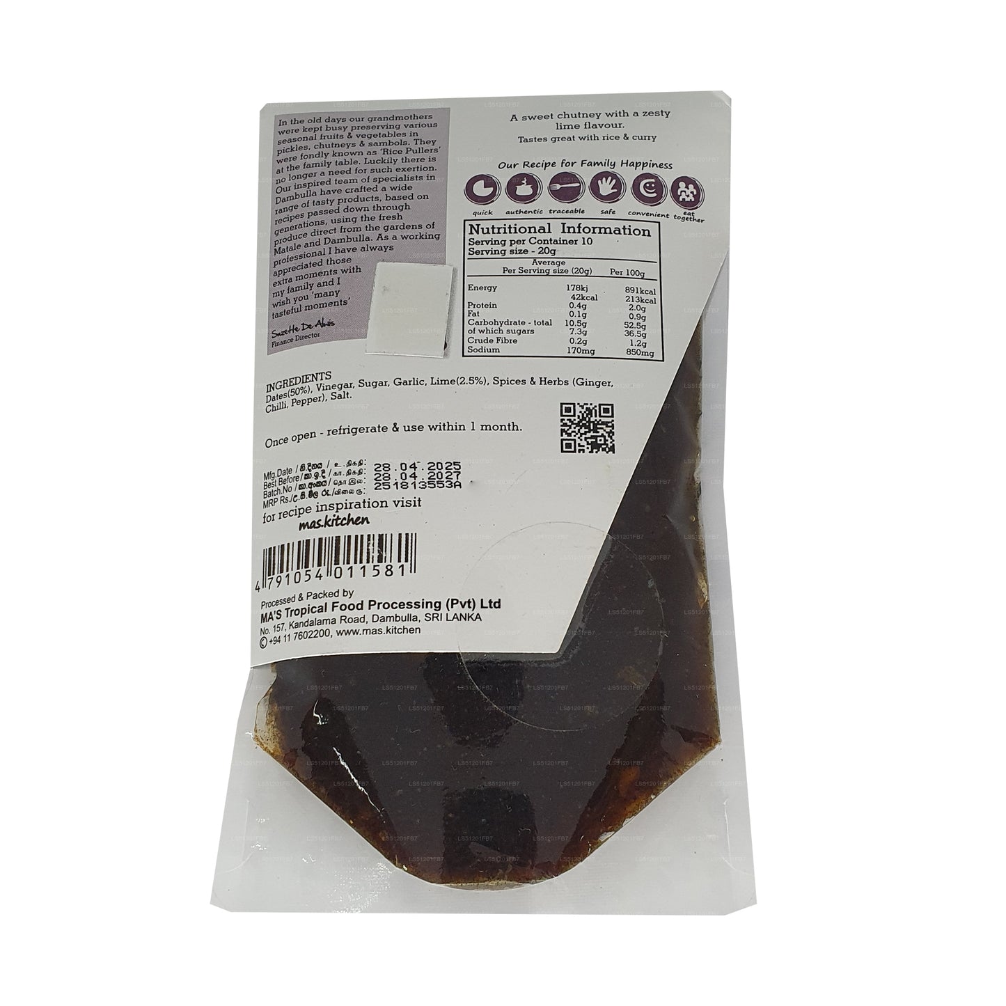 MA's Kitchen Chutney mit Datteln und Limetten (200 g)