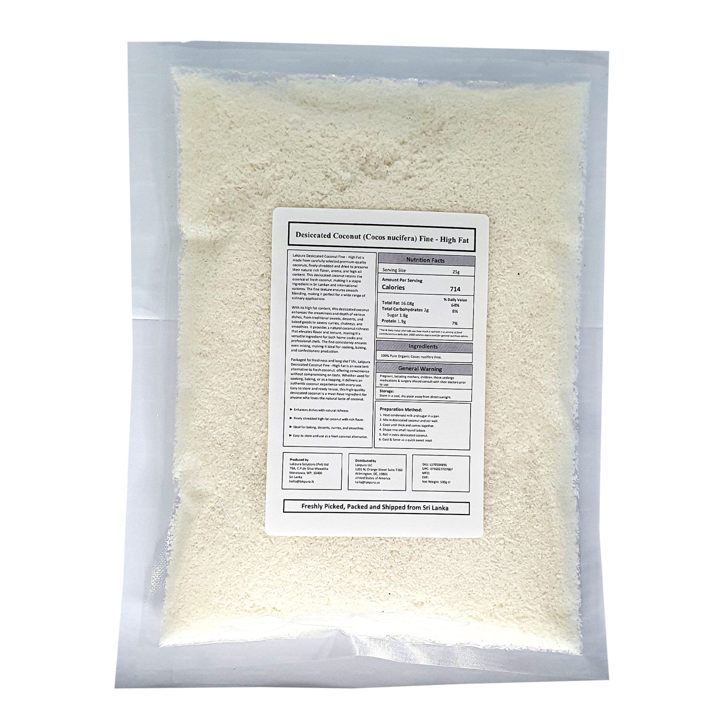 Lakpura Kokosraspeln Fein - Hoher Fettgehalt (500g)