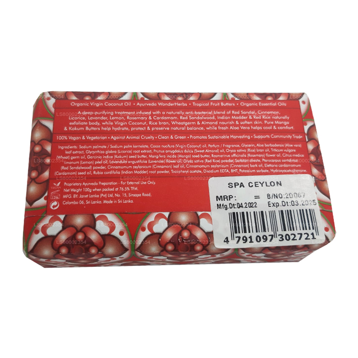 Spa Ceylon Antibakterielle Peeling-Wellness-Seife mit roten Sandalen und Zimt (100 g)