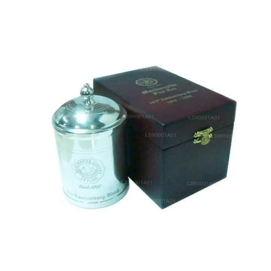 Mackwoods ikonischer „160th Anniversary Blend“ in einem versilberten und handgefertigten Caddy in einer Geschenkbox aus Holz (40 g)