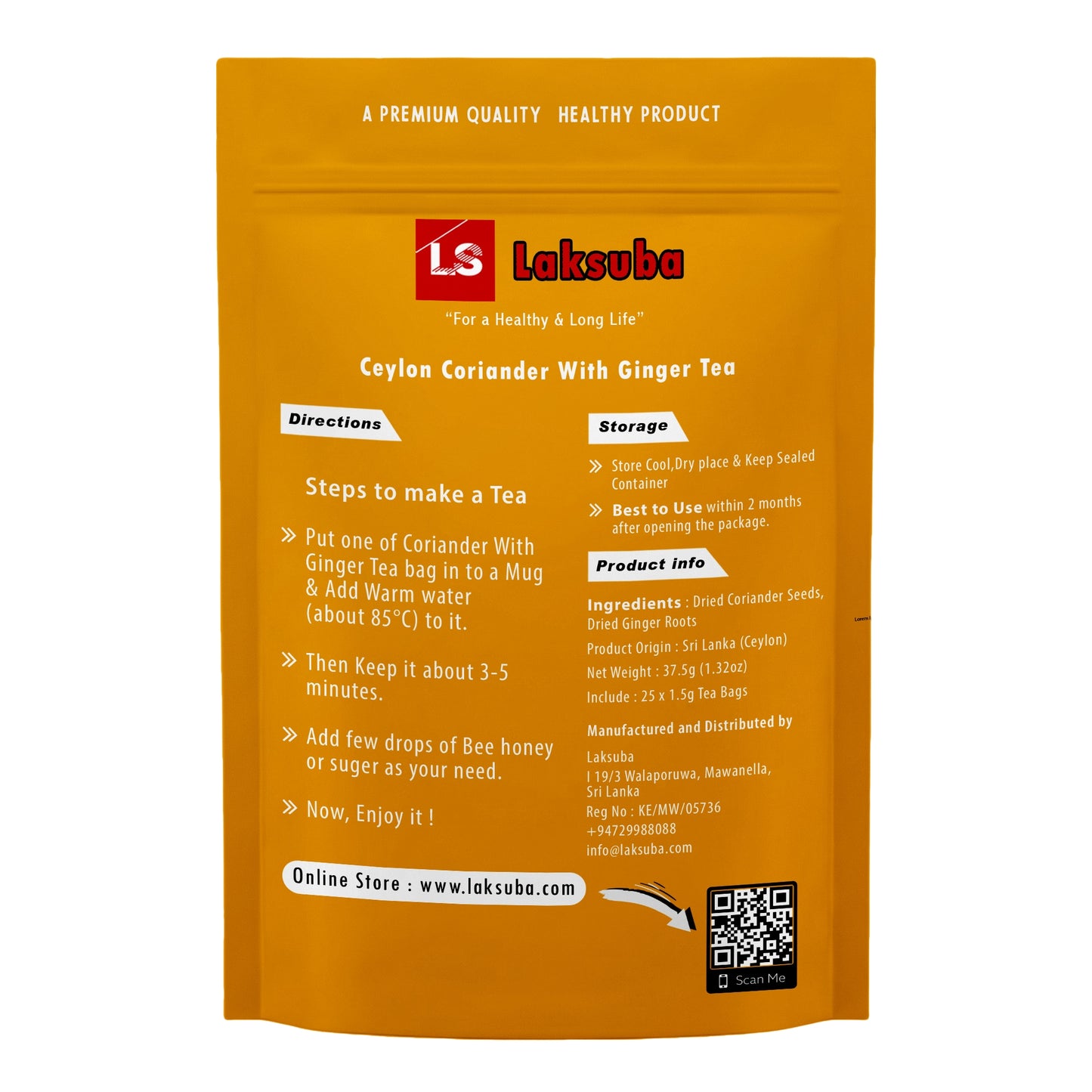 Laksuba Ceylon Koriander Ingwer Tee (37,5 g) 25 Teebeutel