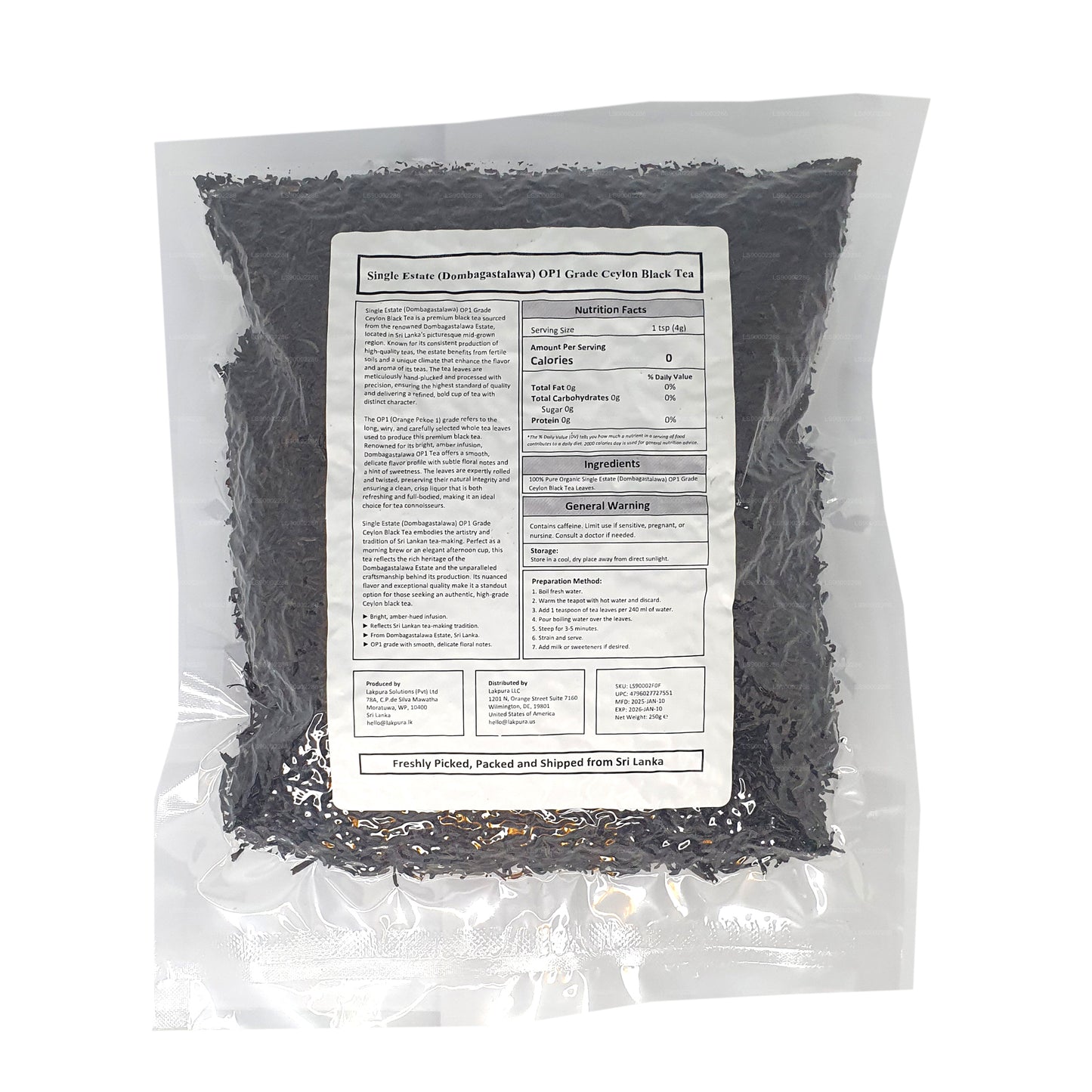 Lakpura Single Estate (Dombagastalawa) Ceylon-Schwarztee-Paket der Güteklasse OP1