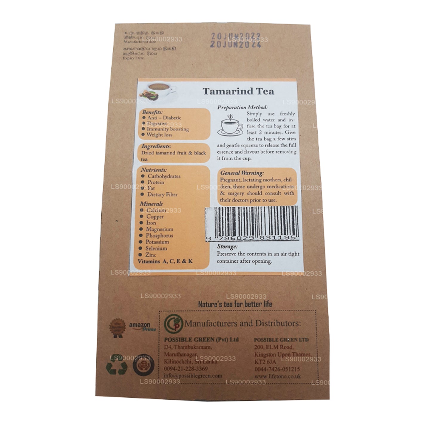 Lifetone Tamarinde-Tee (40 g), 20 Teebeutel