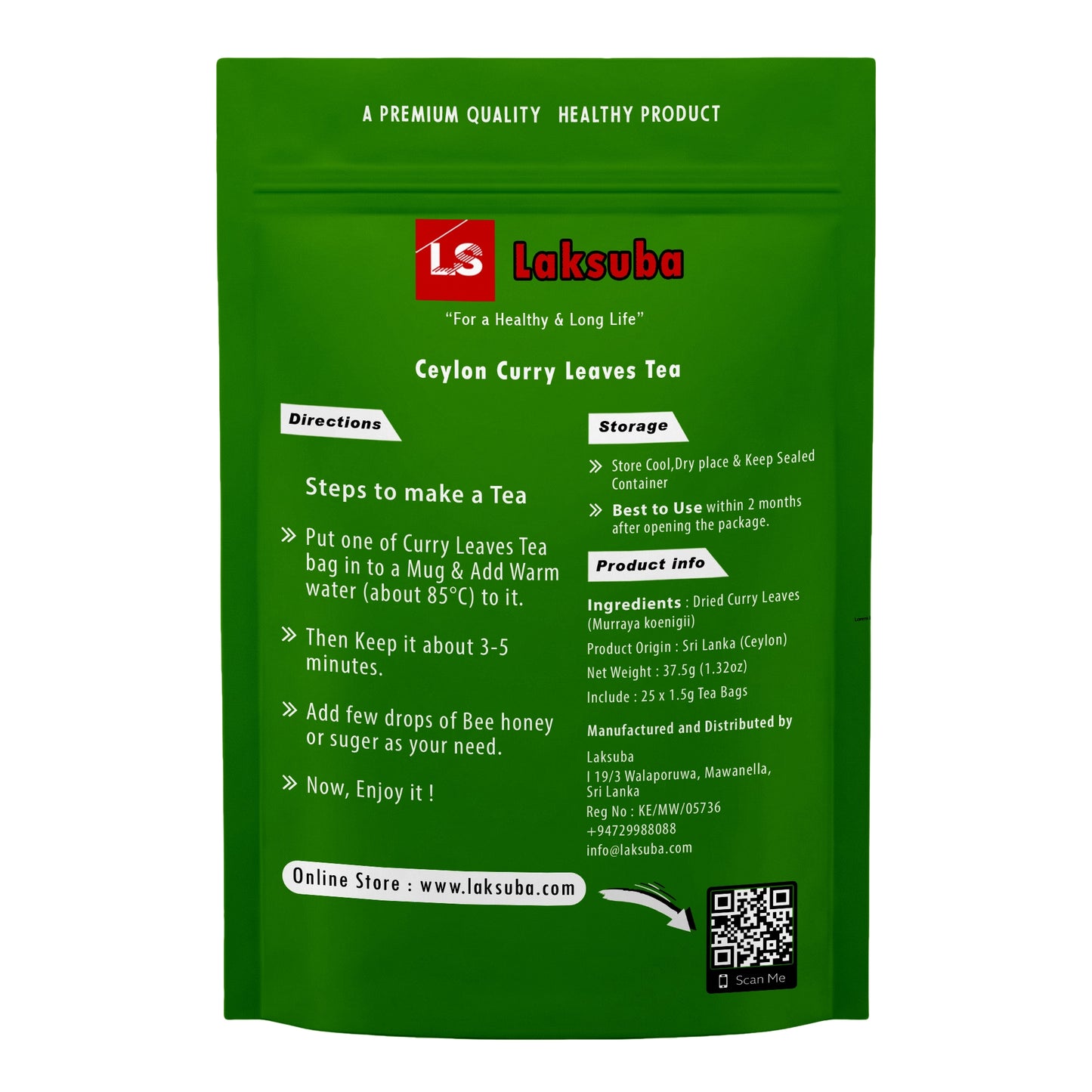 Laksuba Ceylon Curryblättertee (37,5 g) 25 Teebeutel