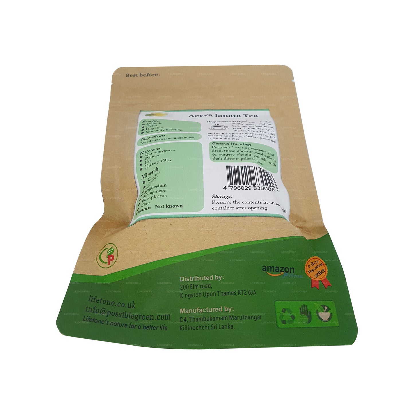 Lifetone (Polpala, Bergknötergras) Aerva Lanata (30 g) 20 Teebeutel
